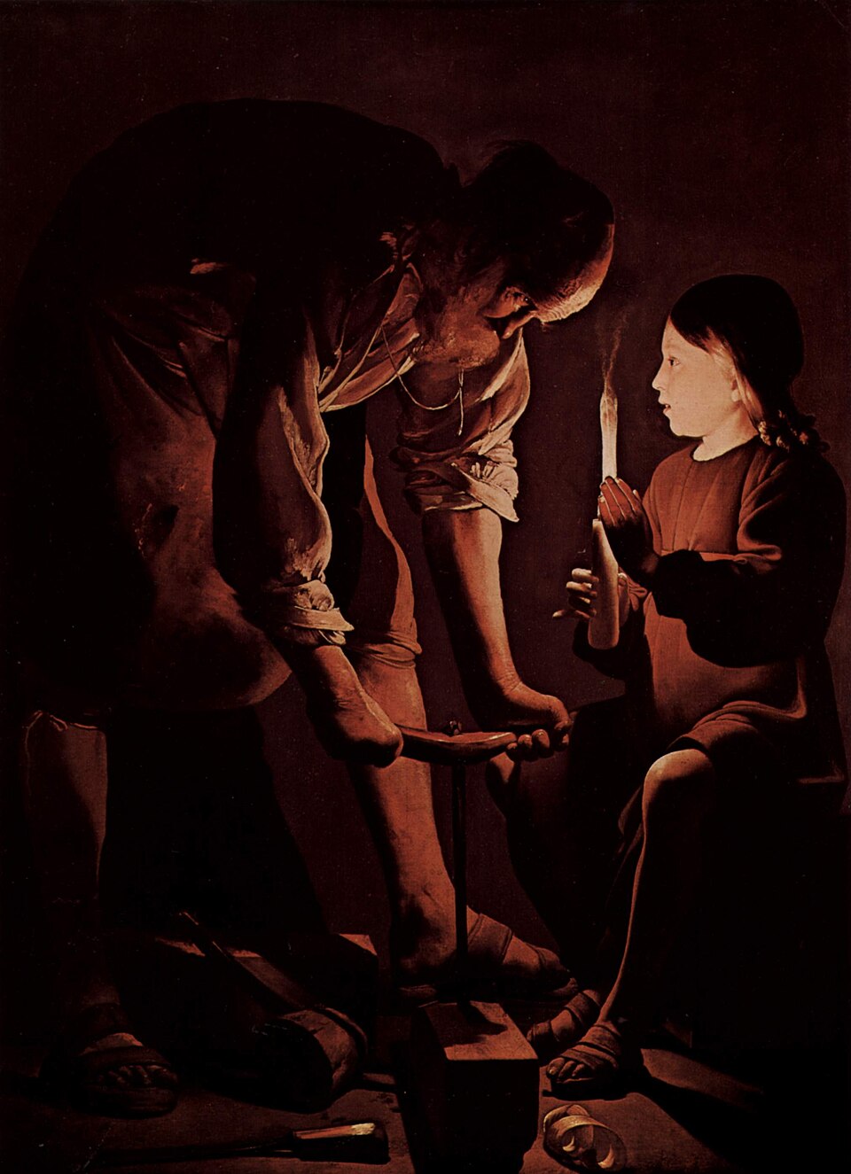 Georges de La Tour《木匠圣约瑟》:烛光照亮脸和手